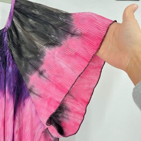 Essentials Women’s Y2K Color Block‎ Crinkle Blouse Purple Pink black flowy 1X - Picture 5 of 9